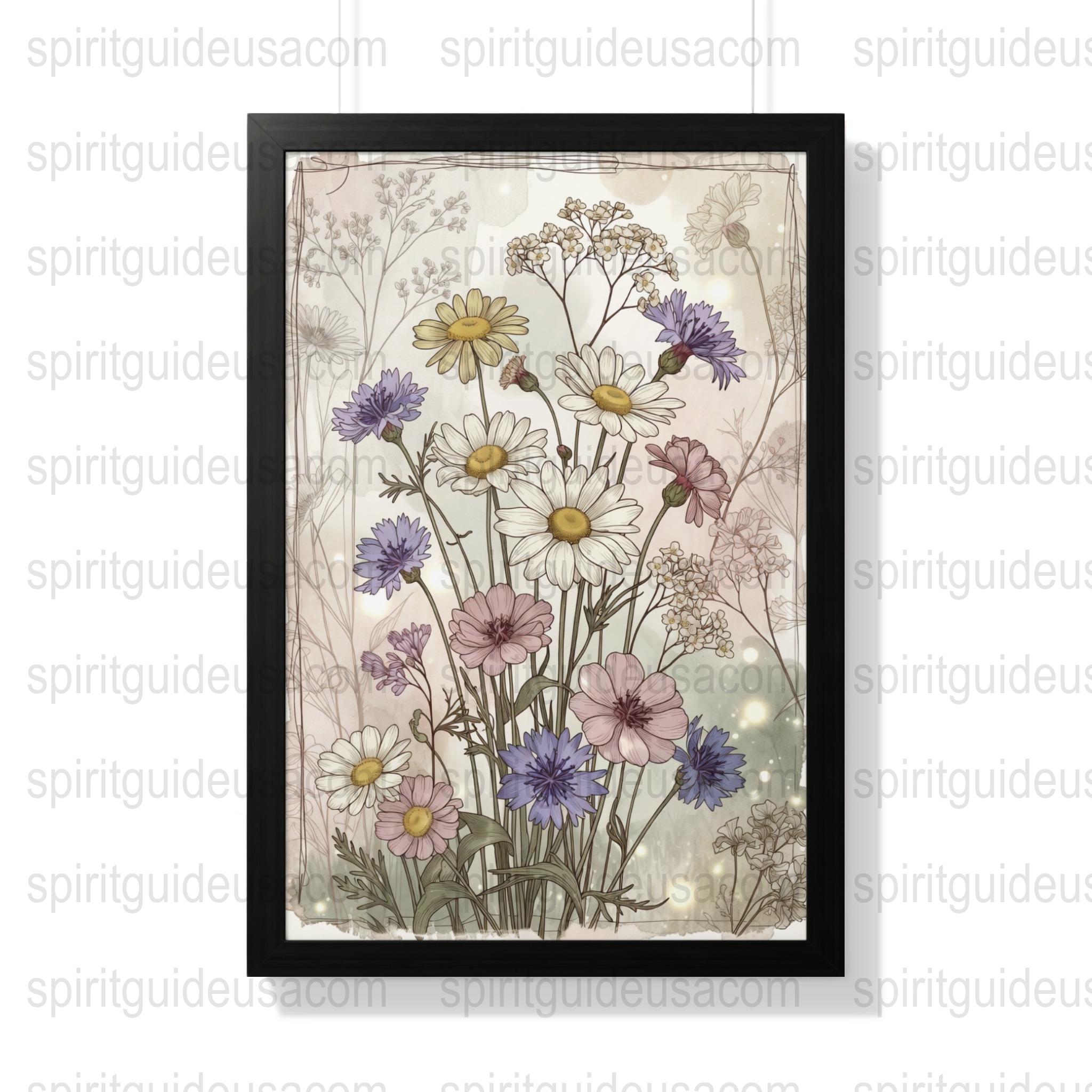 Vintage Floral Art Print, Botanical Wall Decor, Framed Flower Illustration, Elegant Home Decoration
