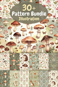 Mushroom Illustration Bundle, Vintage Style Digital Paper, Woodland Patterns, Scrapbooking, Craft Supplies, Printable Backgrounds