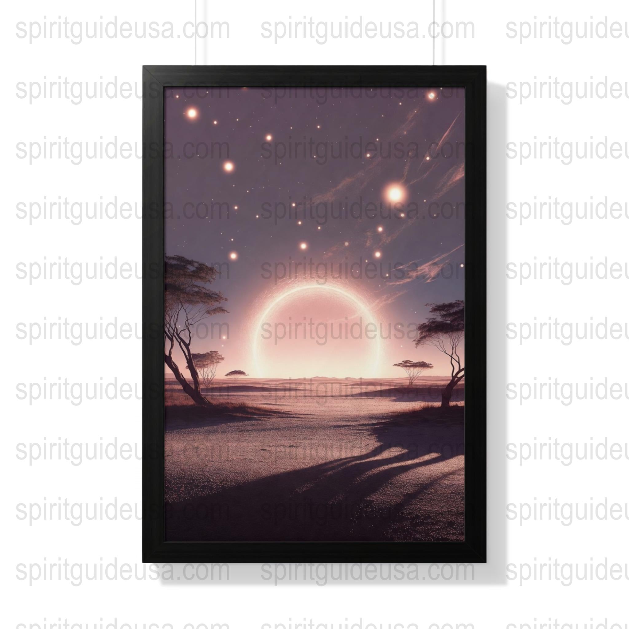 Mystical Landscape Poster, African Savannah Sunset, Spiritual Wall Art, Nature Print Decor