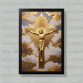 Framed Golden Jesus Statue Art Print, Religious Wall Decor, Christian Symbol, Inspirational Home Decoration, Spiritual Gift Idea