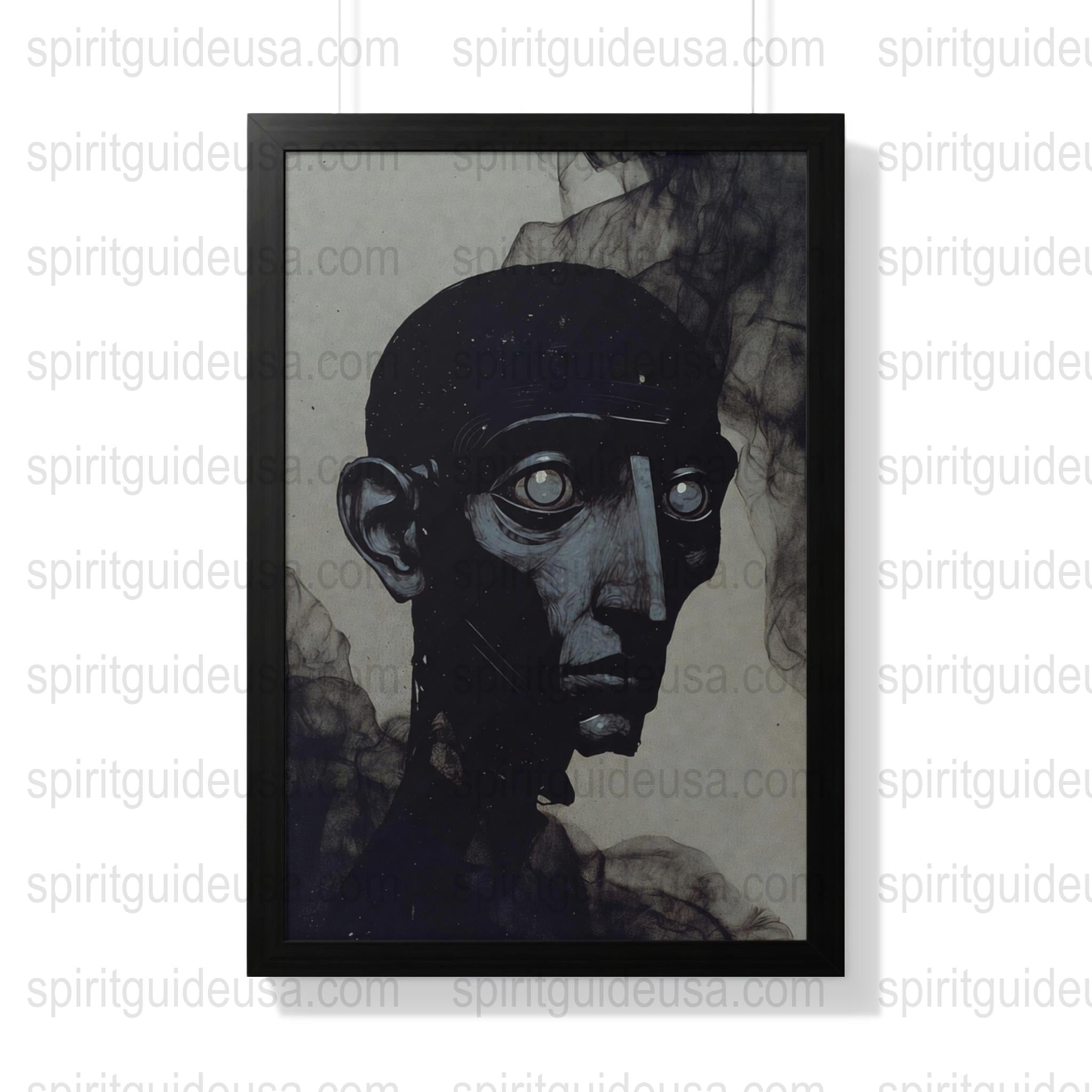 Abstract Cubist Portrait Painting, Modern Black and White Artwork, Framed Wall Decor for Home Office