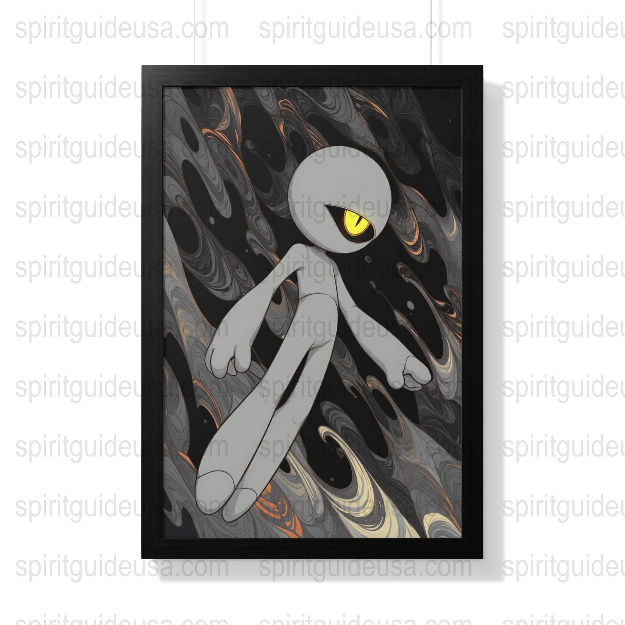 Abstract Skeleton Art Print, Modern Surreal Wall Decor, Black and Gray Poster, Unique Gothic Home Decoration, Framed Ready to Hang