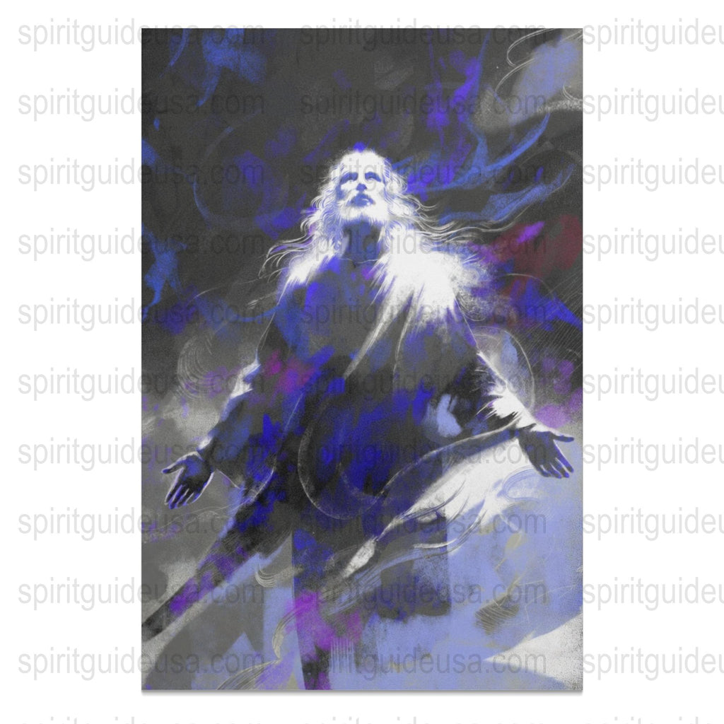 Mystical Spirit Guide Art Print, Ethereal Blue and White Fantasy Poster, Home Decor Wall Art, Unique Spiritual Gift Idea