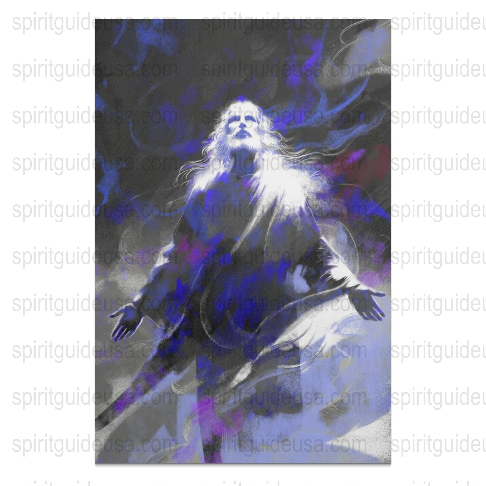 Mystical Spirit Guide Art Print, Ethereal Blue and White Fantasy Poster, Home Decor Wall Art, Unique Spiritual Gift Idea