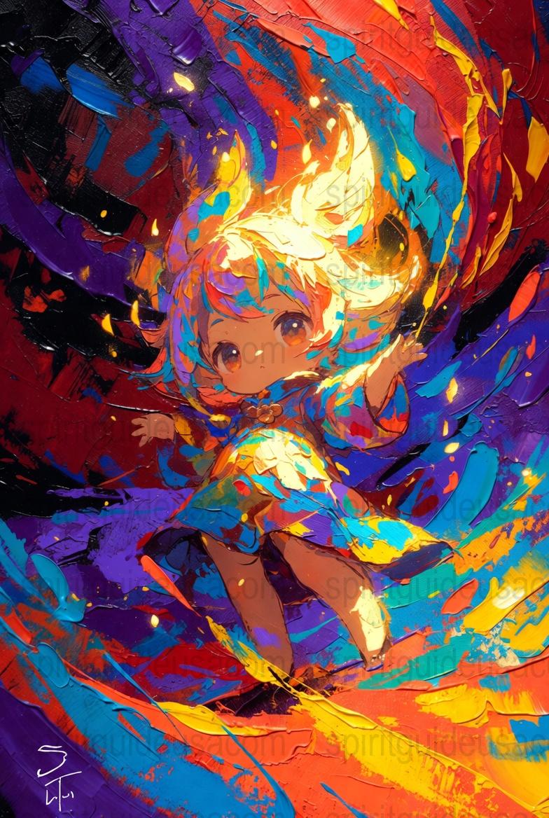 Colorful Abstract Anime Art Print, Vibrant Fire Girl Fantasy Wall Decor, Unique Anime Poster Collectible, Gift for Manga Lovers