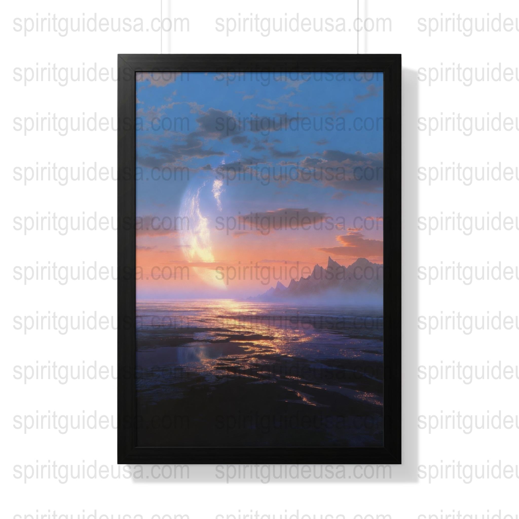 Framed Ocean Sunset Print, Beautiful Beach Wall Art, Coastal Home Decor, Vibrant Sky Seascape Canvas