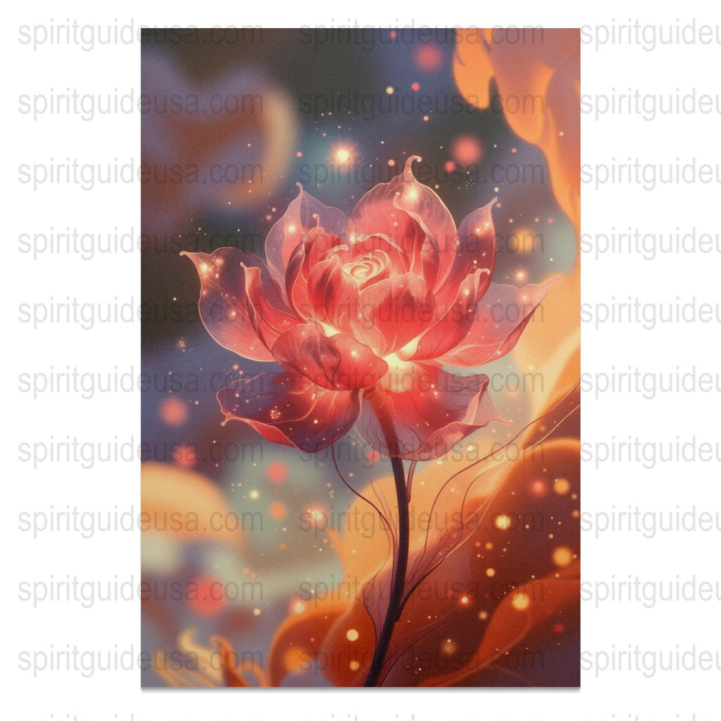 Magical Red Lotus Flower Art Poster, Spiritual Wall Decor, Zen Bedroom Aesthetic, Radiant Floral Print