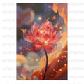 Magical Red Lotus Flower Art Poster, Spiritual Wall Decor, Zen Bedroom Aesthetic, Radiant Floral Print