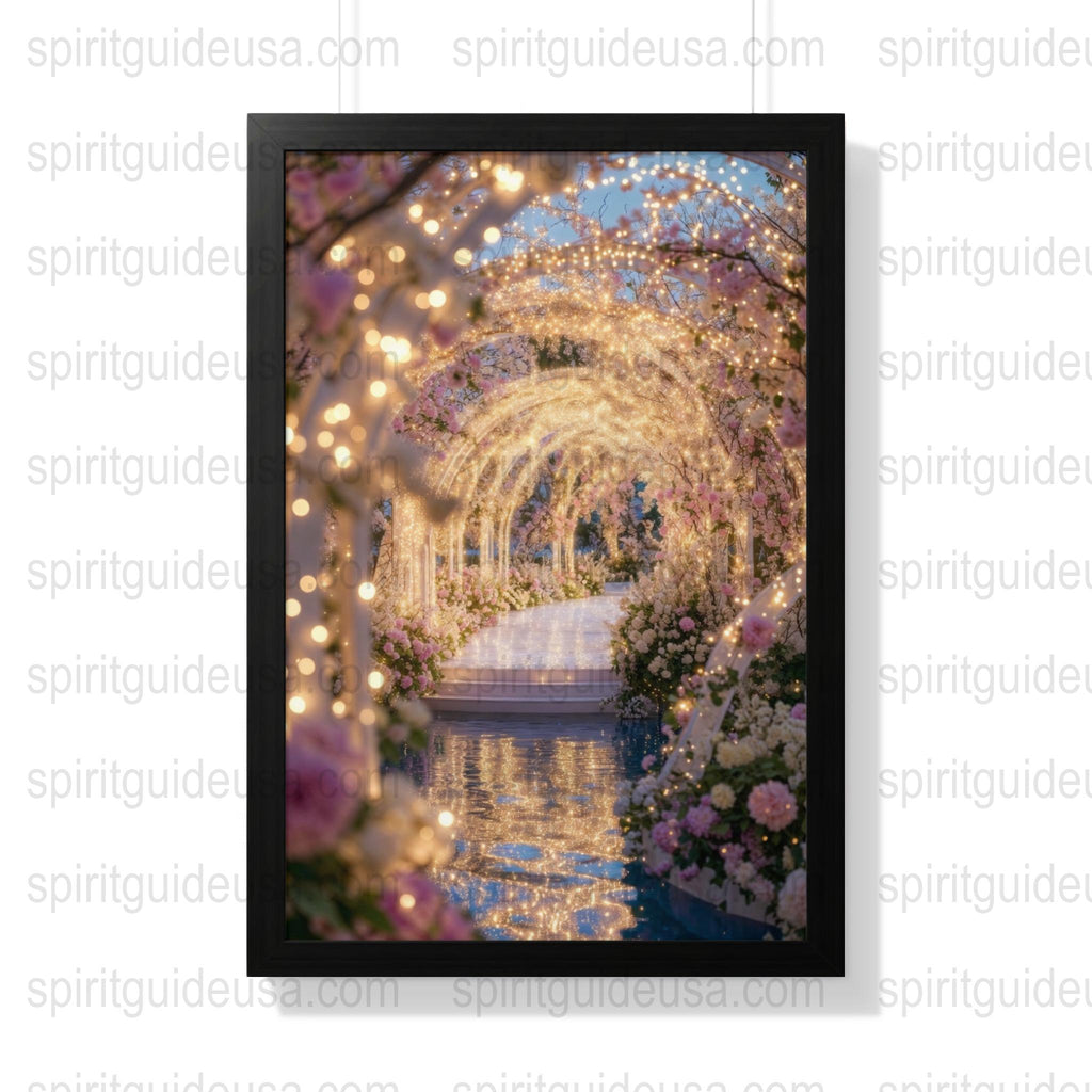Enchanted Floral Tunnel Canvas Print, Romantic Walkway Art, Fairy Lights Home Decor, Dreamy Pathway Wall Hanging