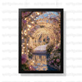 Enchanted Floral Tunnel Canvas Print, Romantic Walkway Art, Fairy Lights Home Decor, Dreamy Pathway Wall Hanging