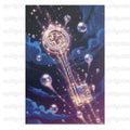 Mystical Key Art Print, Celestial Space Poster, Magical Wall Decor, Fantasy Light and Stars Illustration