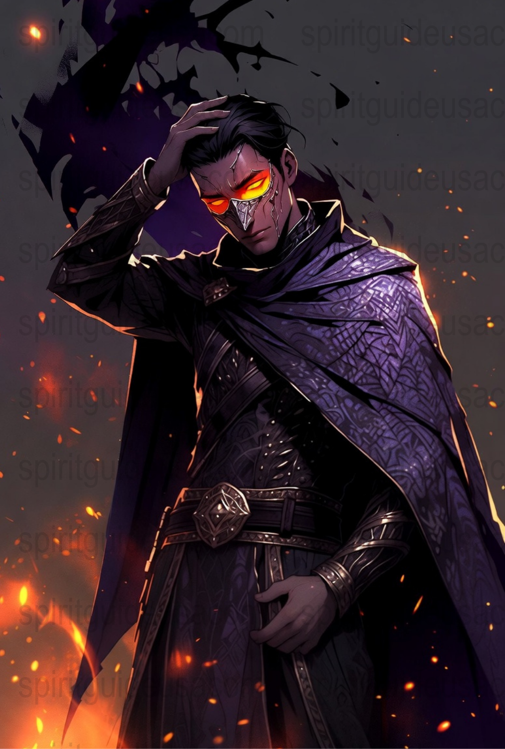 Gothic Anime Art Print, Fantasy Vampire Character, Red Eyes, Dark Cloak, Halloween Decor, Wall Art Poster for Anime Lovers