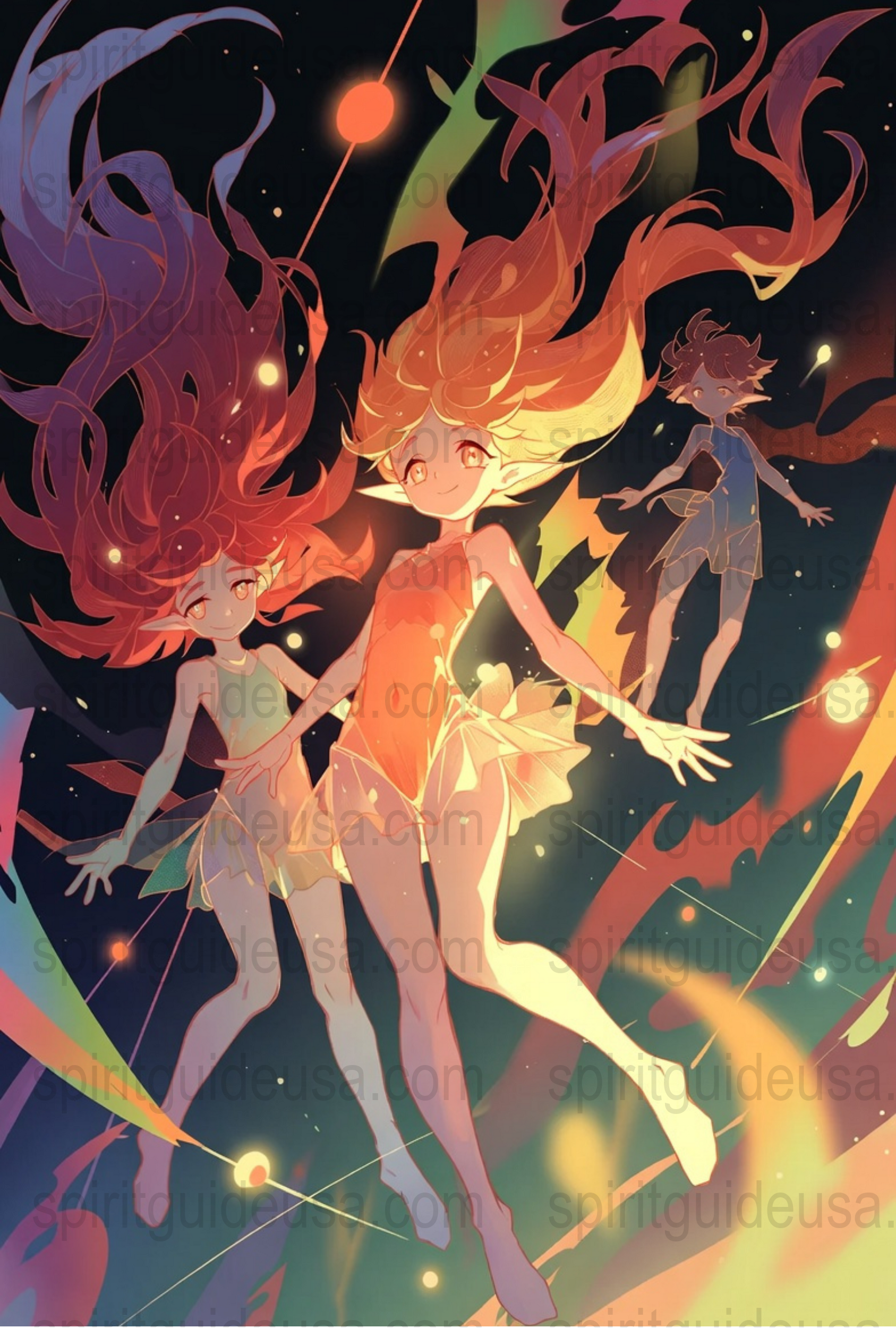 Fantasy Anime Art Print, Colorful Space Girls Poster, Vibrant Wall Decor, Celestial Theme Artwork