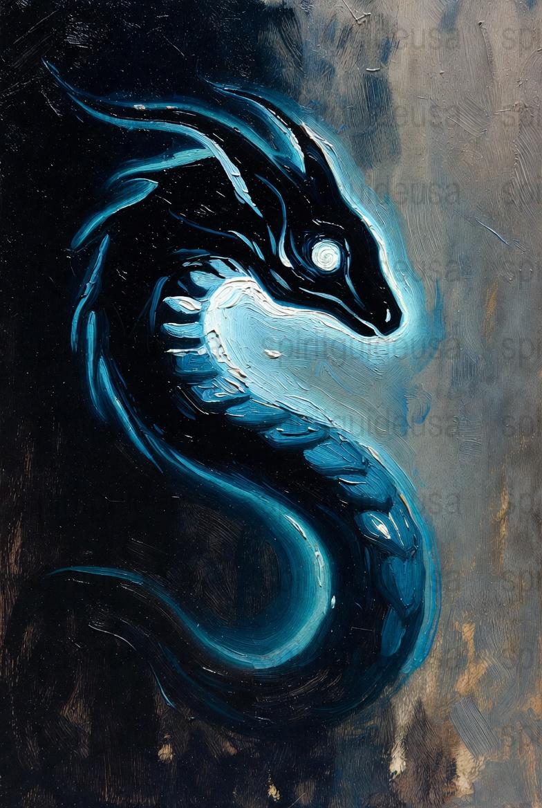 Abstract Blue Dragon Painting, Modern Fantasy Artwork, Acrylic on Canvas, Mythical Creature Wall Decor