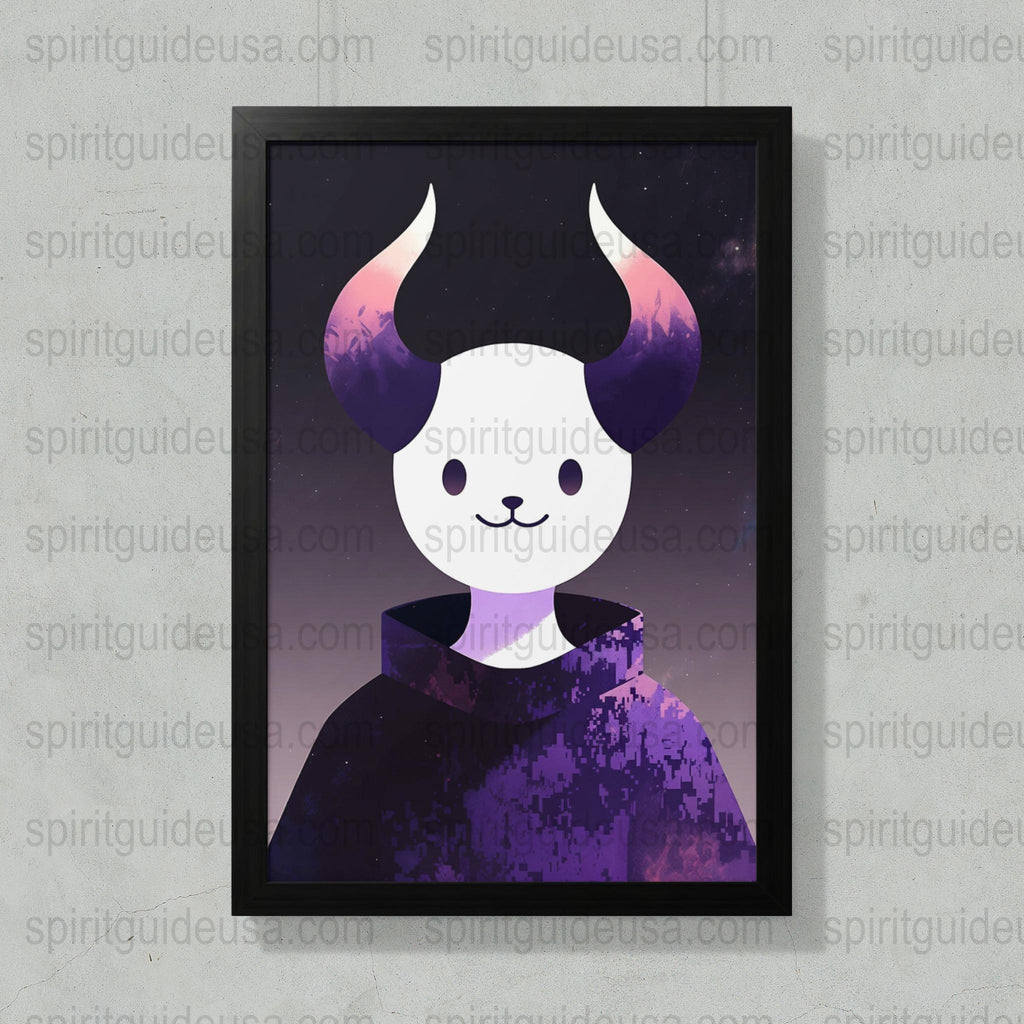 Spooky Cute Horned Ghost Art Print, Purple Gothic Wall Decor, Halloween Inspired Poster, Unique Home Decoration, Framed Dark Artwork