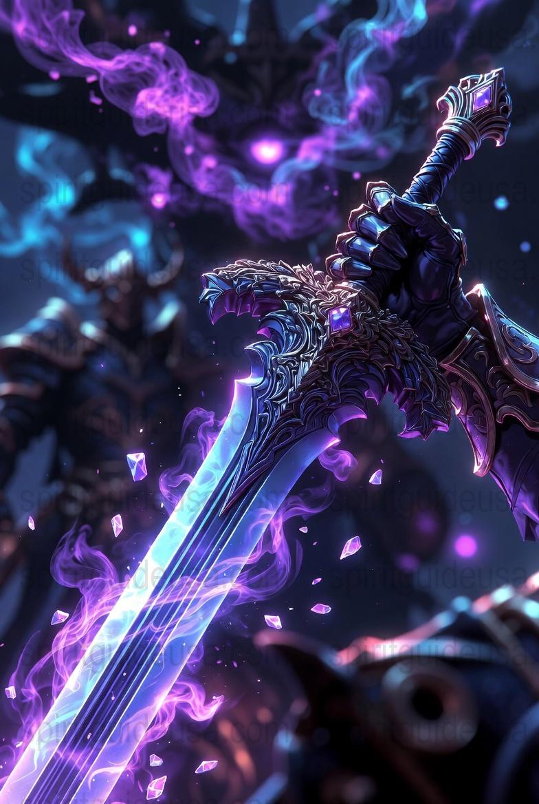 Fantasy Sword Art Poster, Purple Glow Magic Weapon, Mystical Warrior Wall Decor, Enchanted Sword Print