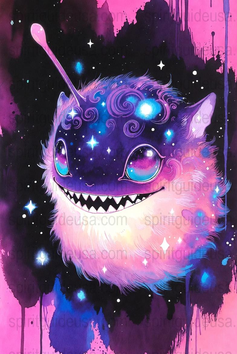 Colorful Cosmic Monster Art Print, Vibrant Pink Galaxy Fantasy Wall Decor, Unique Space Creature Poster