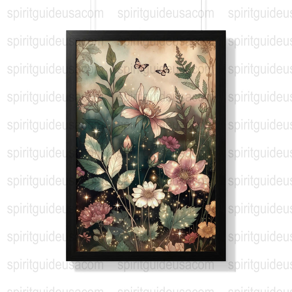 Enchanted Forest Art Print, Botanical Illustration, Fantasy Floral Wall Decor, Mystical Nature Poster