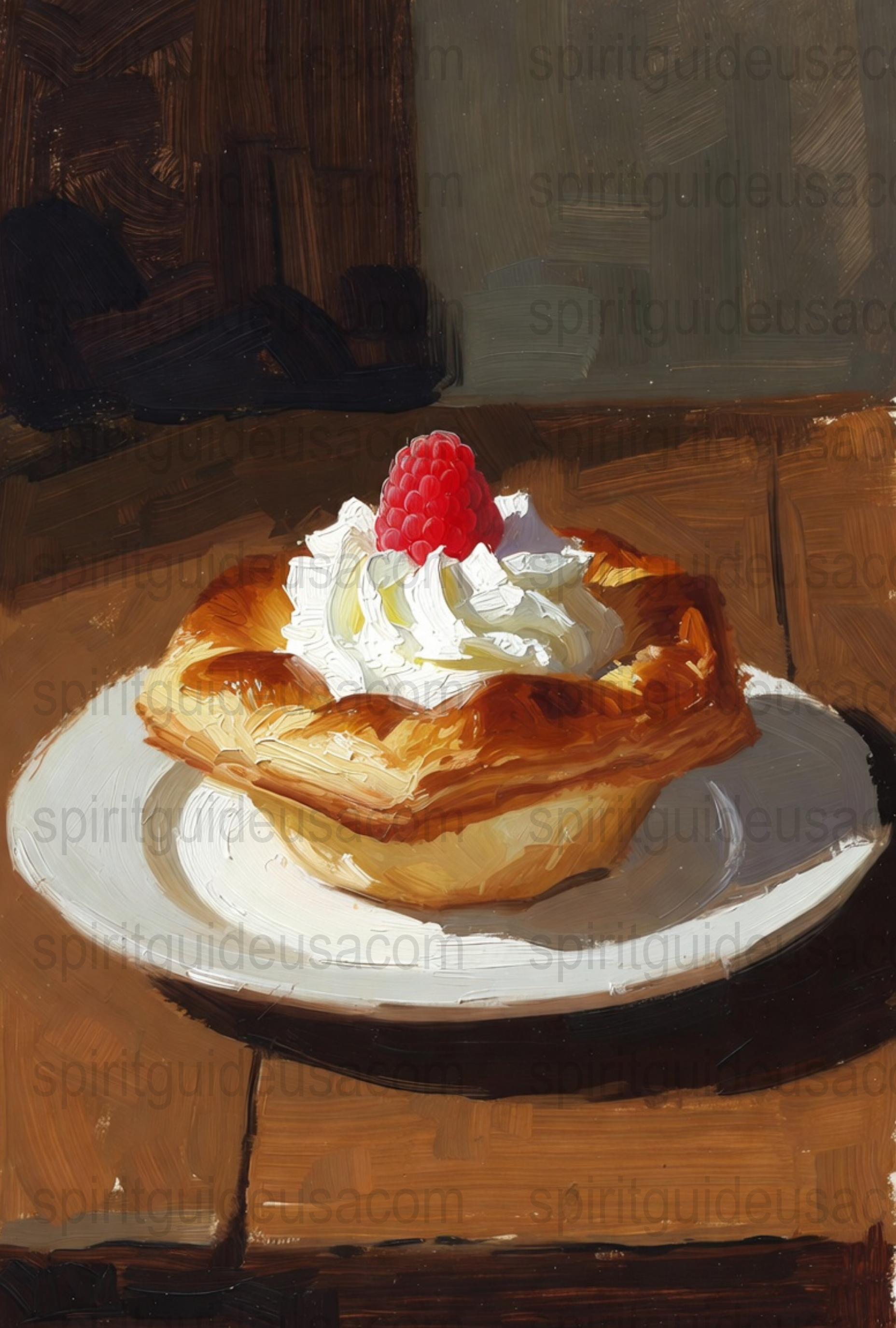 Artistic Raspberry Tart Dessert Painting, Kitchen Wall Art, Realistic Food Artwork, Dining Room Decor, Gift for Bakers, Culinary Art Print