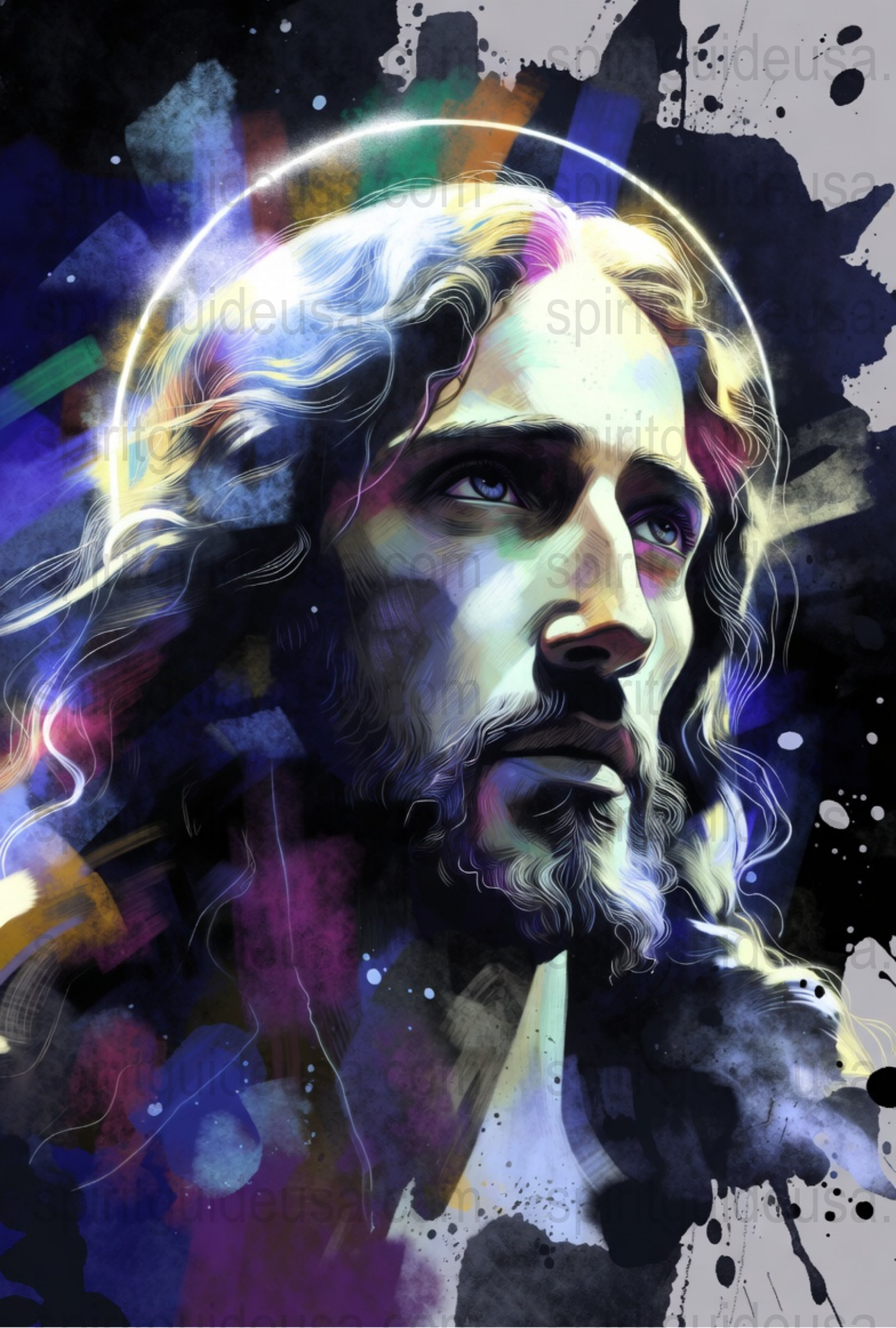 Colorful Abstract Jesus Art Print, Religious Wall Decor, Spiritual Poster, Christian Artwork, Modern Home Decoration, Inspirational Gift