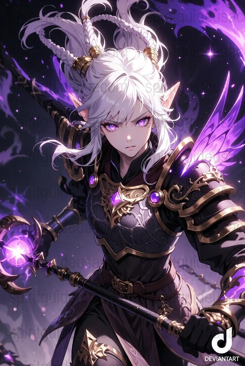 Fantasy Elf Warrior Art Print, Female Elf Knight Poster, Mystical Purple Wall Decor, Epic Battle Illustration, Unique Gift for Gamers