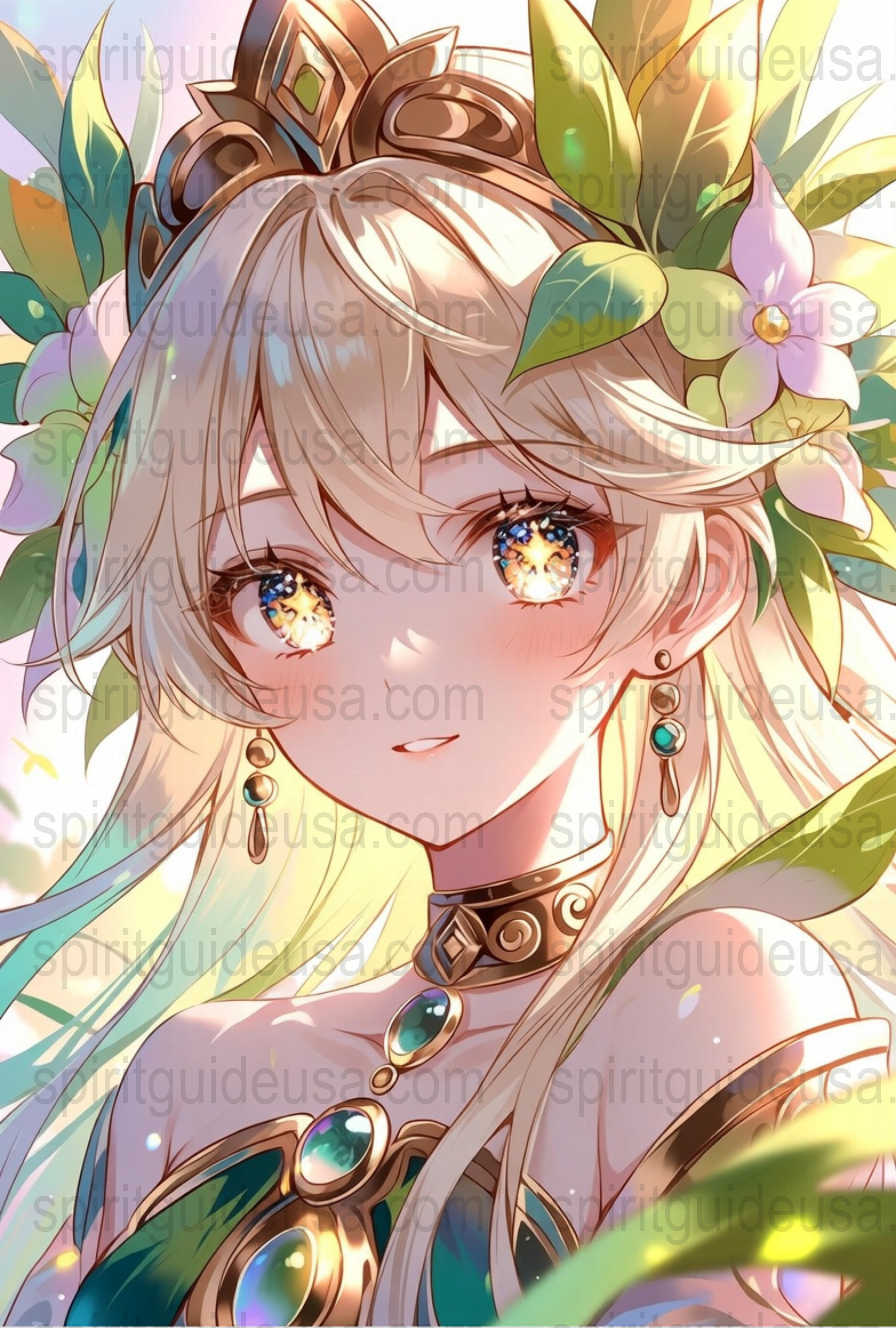 Fantasy Elf Princess Art Print, Enchanted Forest, Floral Crown, Sparkling Eyes, Wall Decor, Gift Idea