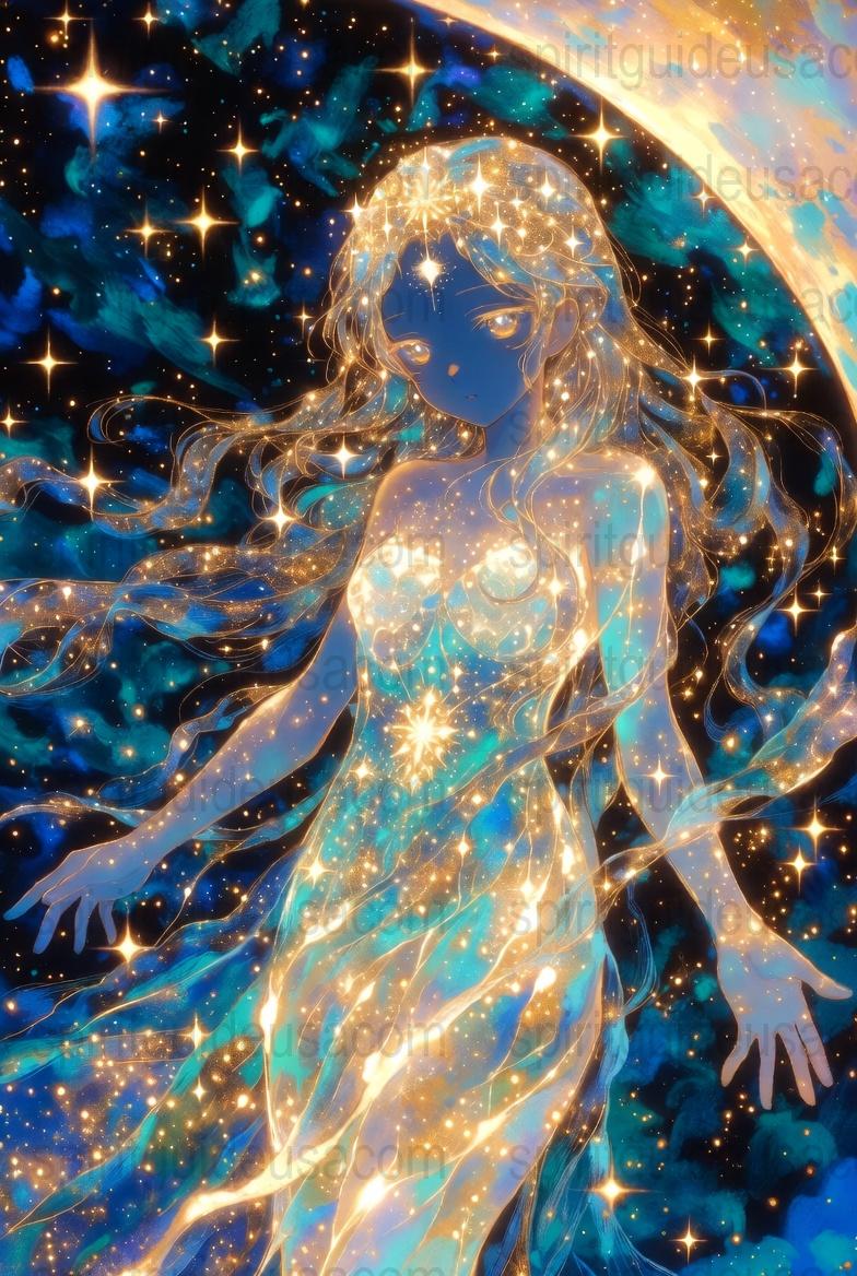 Celestial Woman Art Print, Starry Night Sky, Glittering Stars, Fantasy Wall Decor, Sparkling Cosmic Illustration, Mystical Space Poster