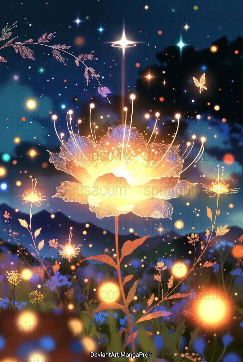 Enchanted Night Flower Print, Magical Floral Starry Sky Art, Nature Inspired Wall Decor, Fantasy Illustration Poster