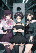 Anime Girl Group Poster, Urban Style, Cool Dark Goth Fashion, Wall Art Decor, Unique Illustration, Gift for Manga Fans