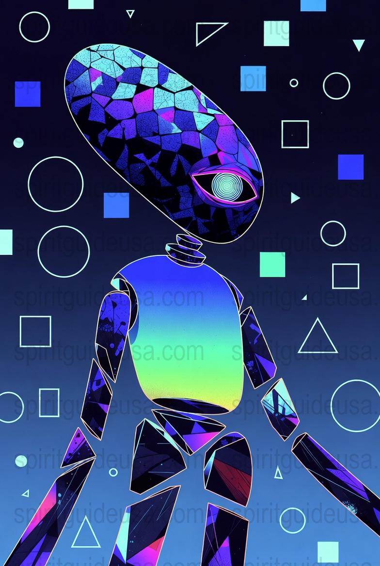 Colorful Futuristic Robot Art Print, Vibrant Geometric Abstract Wall Decor, Modern Sci-Fi Poster for Office and Home