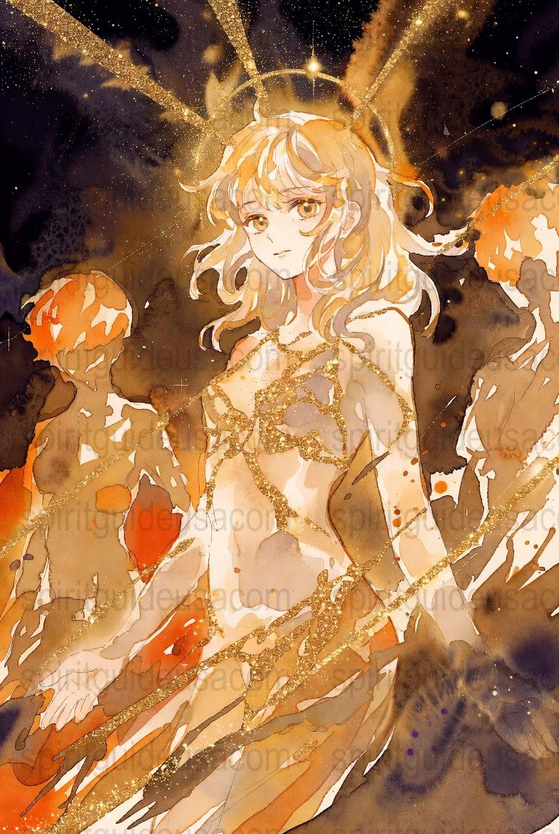 Fantasy Art Print, Golden Glitter Watercolor Princess, Celestial Decor, Starry Night Background, Fashion Illustration, Wall Art