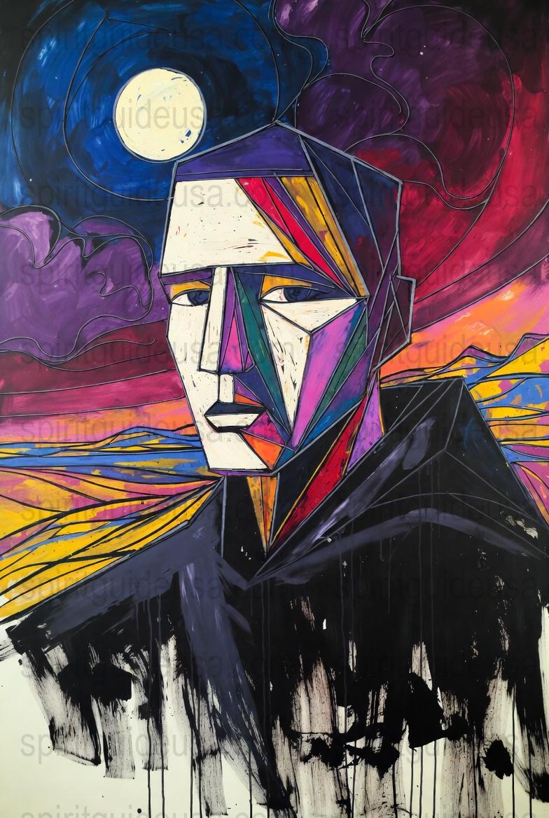 Abstract Cubist Portrait Poster, Colorful Geometric Art Print, Modern Home Decor Wall Art