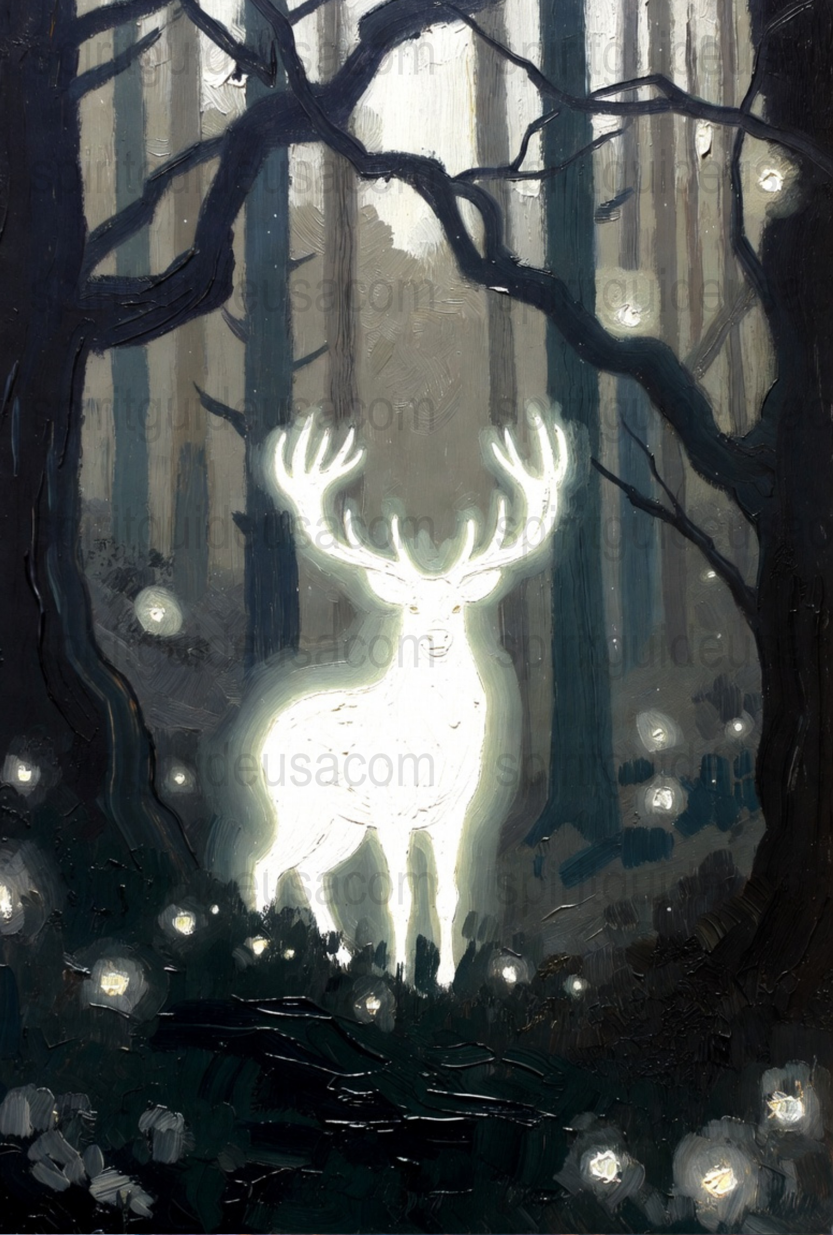Mystical Forest Deer Print, Glowing Antlers Wildlife Art, Enchanted Woods Wall Decor, Nature Inspired Home Decoration