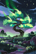 Enchanted Forest Art Print, Mystical Night Sky, Aurora Borealis, Magical Tree, Wall Decor, Fantasy Landscape Poster, Home Decoration