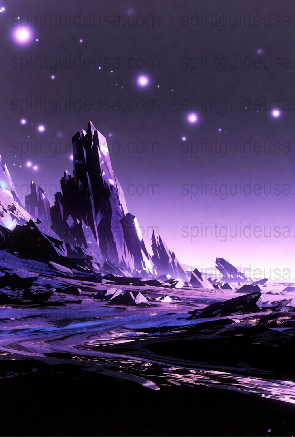 Mystical Purple Mountain Landscape Poster, Spiritual Wall Art, Dreamy Night Sky Decor, Home Office Artwork