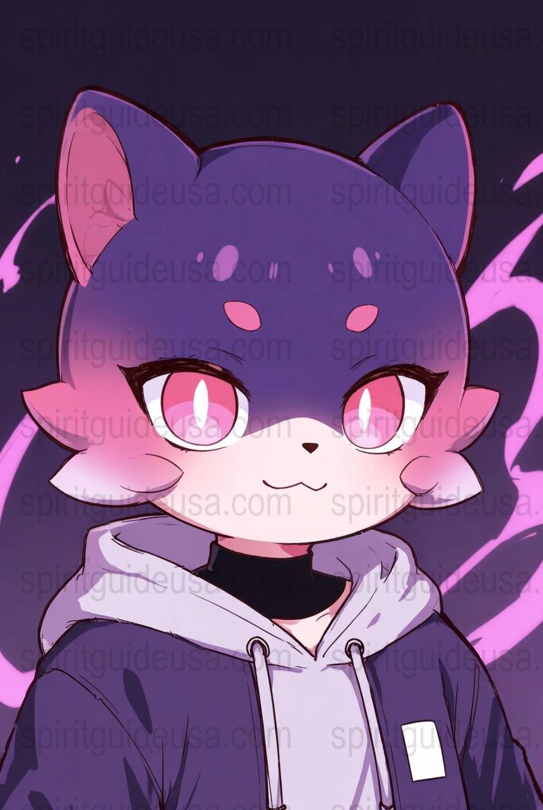 Cute Anime Cat Digital Art Print, Purple and Pink Kitten, Manga Style Wall Decor, Vibrant Character Illustration