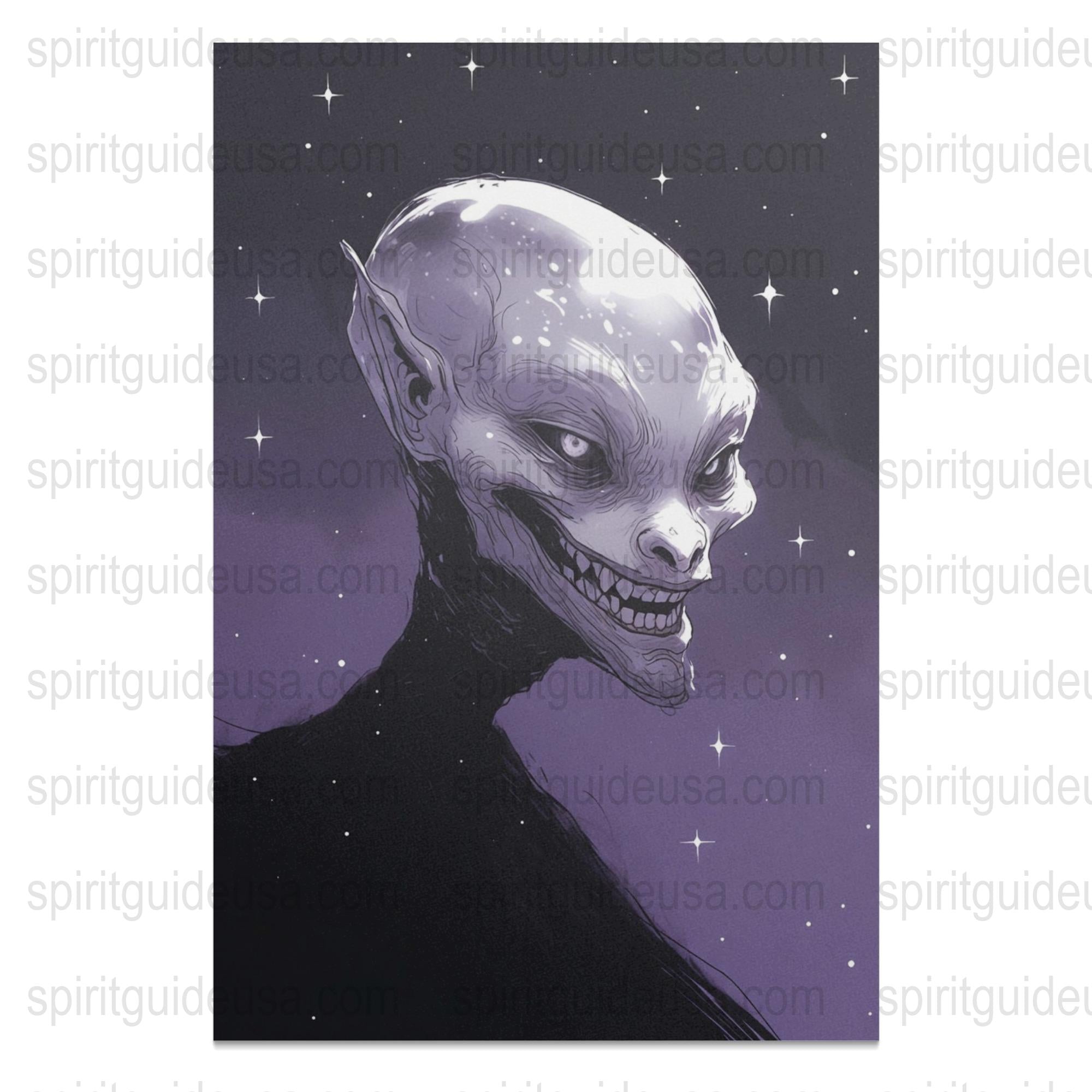 Creepy Alien Portrait Art Print, Sci-Fi Horror Wall Decor, Spooky Extraterrestrial Poster, Unique Gift Idea