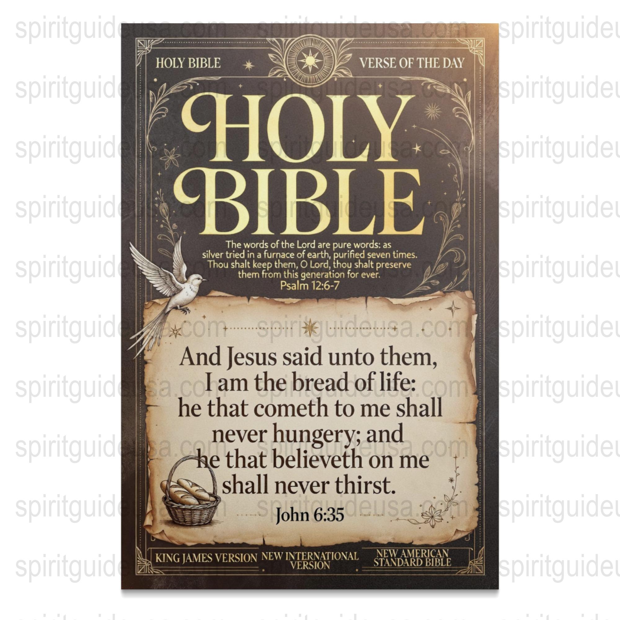 Vintage Holy Bible Replica, Religious Scripture Decor, John 6:35 Verse, Christian Gift Idea, Inspirational Home Accent