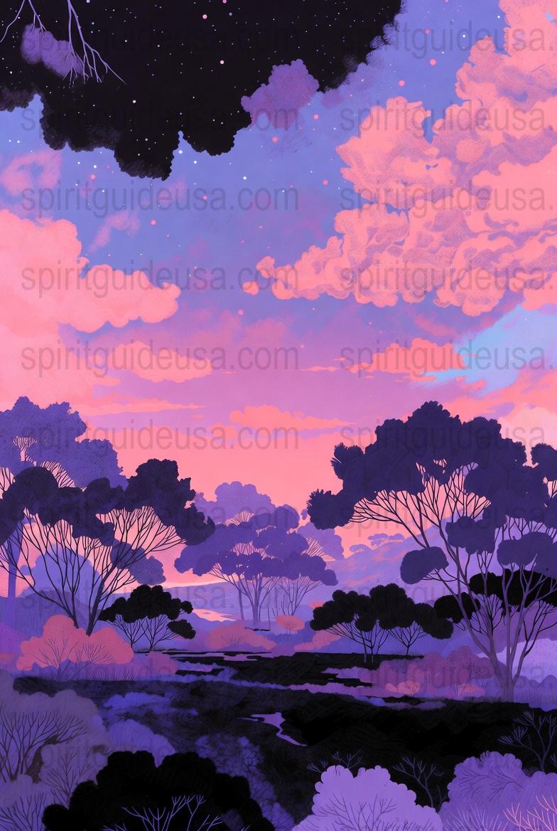 Vibrant Twilight Landscape Art Print, Purple Pink Sky, Starry Night, Nature Wall Decor, Aesthetic Room Decoration, Gift Idea