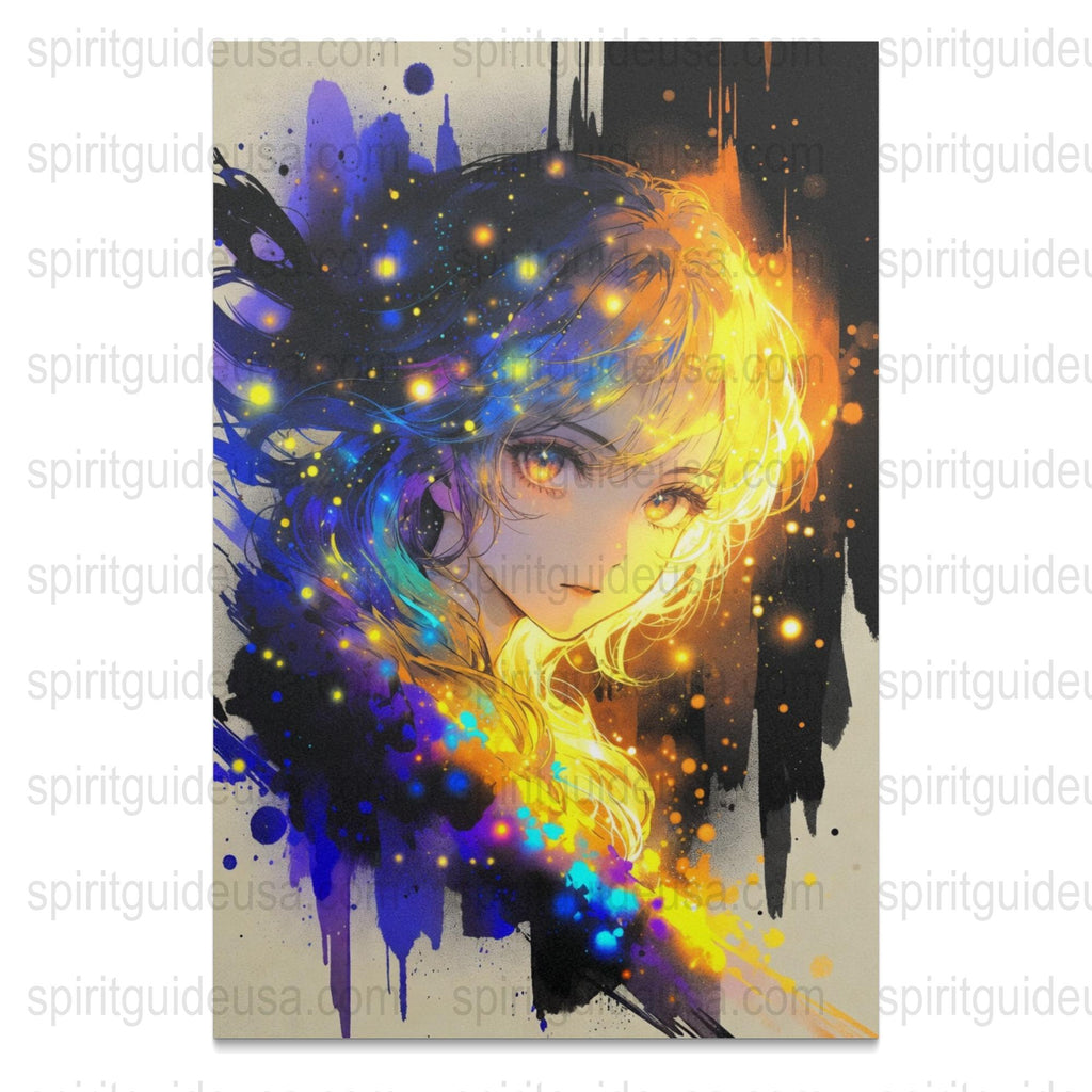 Colorful Anime Art Print, Vibrant Girl with Stars, Fantasy Canvas Poster, Wall Decor, Unique Illustration, Gift Idea