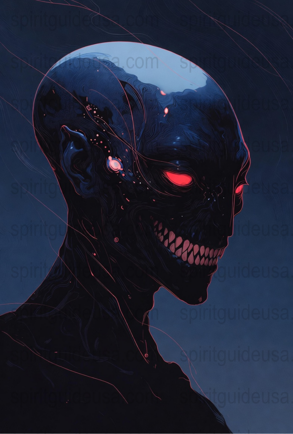 Cybernetic Skull Art Print, Futuristic Sci-Fi Robot Wall Decor, Dark Neon Cyberpunk Poster, Unique Home Decoration, Gothic Style Artwork