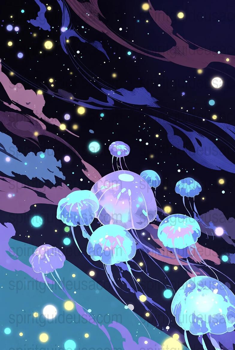 Cosmic Jellyfish Art Print, Space Themed Wall Decor, Blue Nebula Jellyfish, Astral Illustration Poster, Fantasy Galaxy Home Decoration