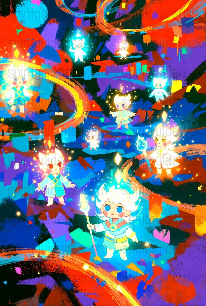 Colorful Abstract Art Print, Vibrant Fantasy Characters, Magical Wall Decor, Unique Digital Painting, Bright Home Decoration