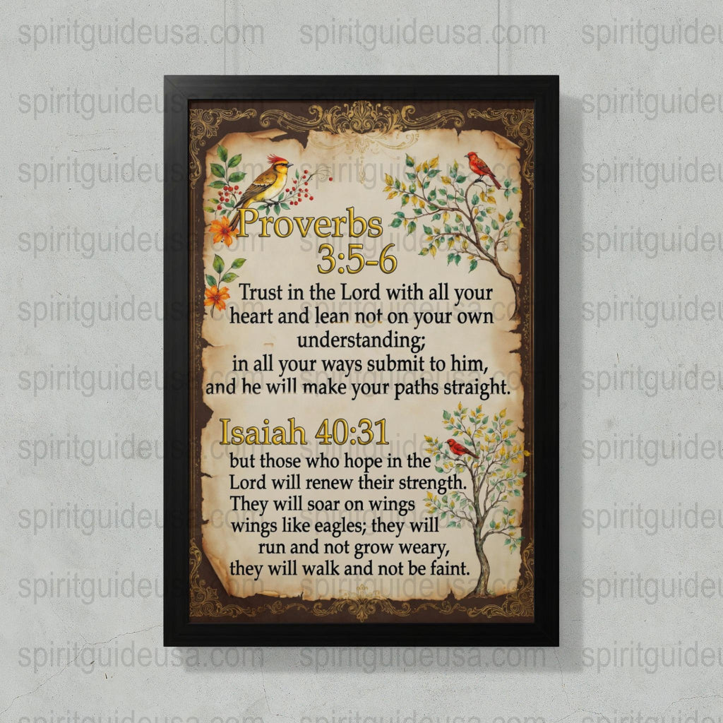 Framed Biblical Verses Art Print, Proverbs and Isaiah, Inspirational Scripture Wall Decor, Religious Home Decoration, Christian Gifts