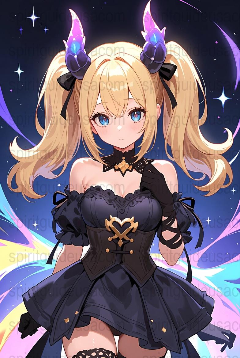 Anime Girl Art Print, Blonde Hair, Fantasy Stars Background, Cute Horned Character Poster, Magical Decor, Vibrant Wall Art