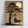 Vintage Style Landscape Wall Art, Moonlit Night with Tree and House, Rustic Home Decor Canvas Print
