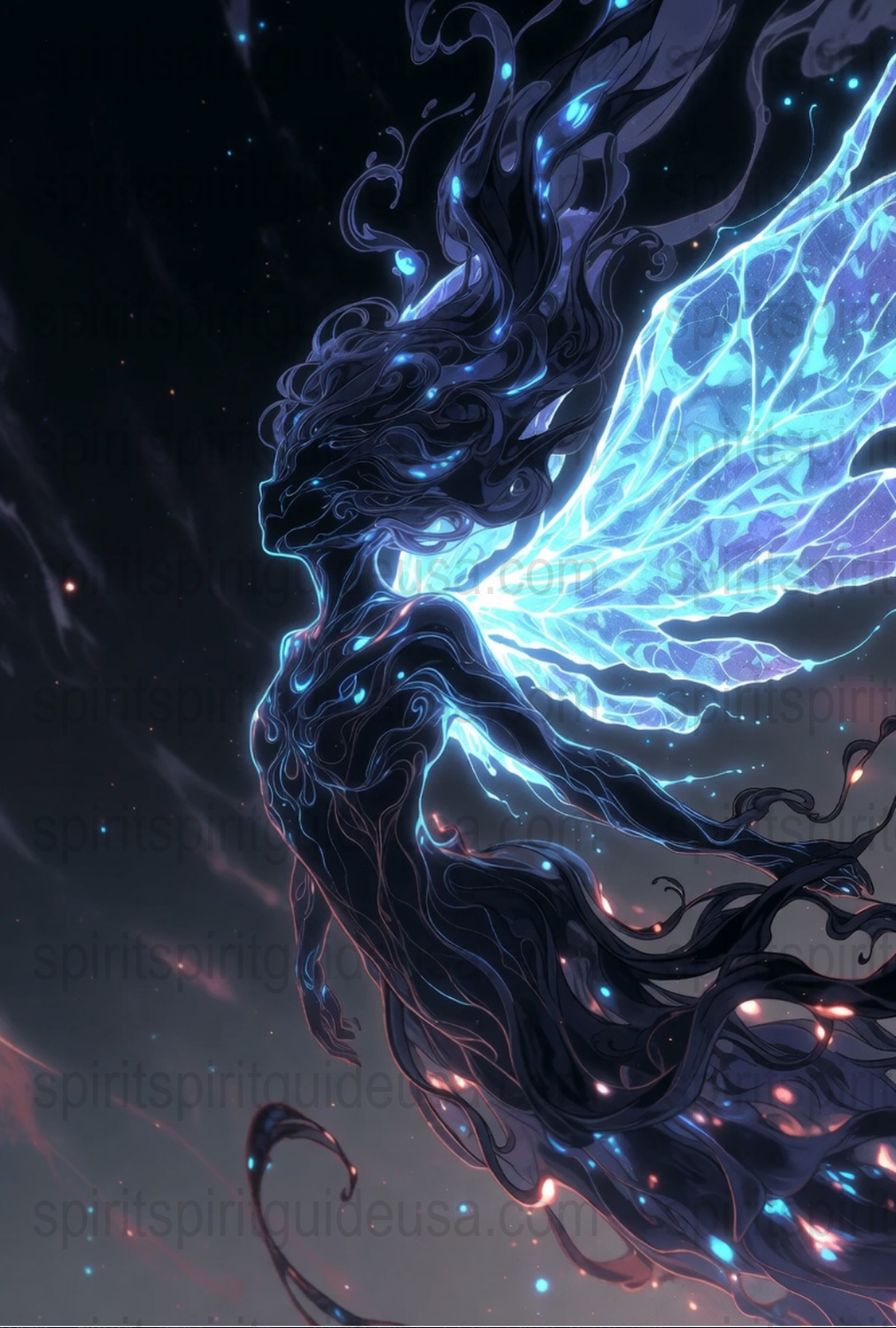 Celestial Energy Art Print, Cosmic Abstract Wall Decor, Spiritual Blue and Black Poster, Mystical Home Decoration, Unique Office Artwork