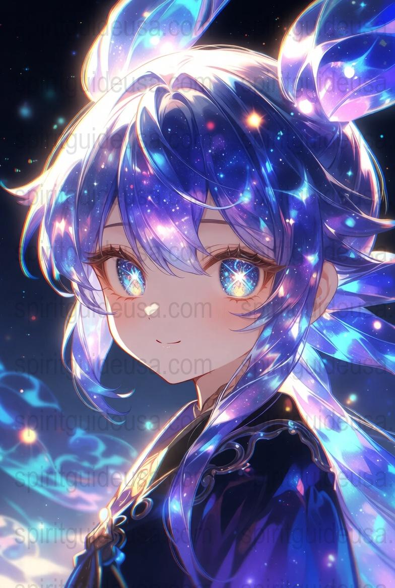 Anime Art Print, Starry Night Blue Hair Girl, Sparkling Eyes, Fantasy Wall Decor, Collectible Manga Poster, Vibrant Colors