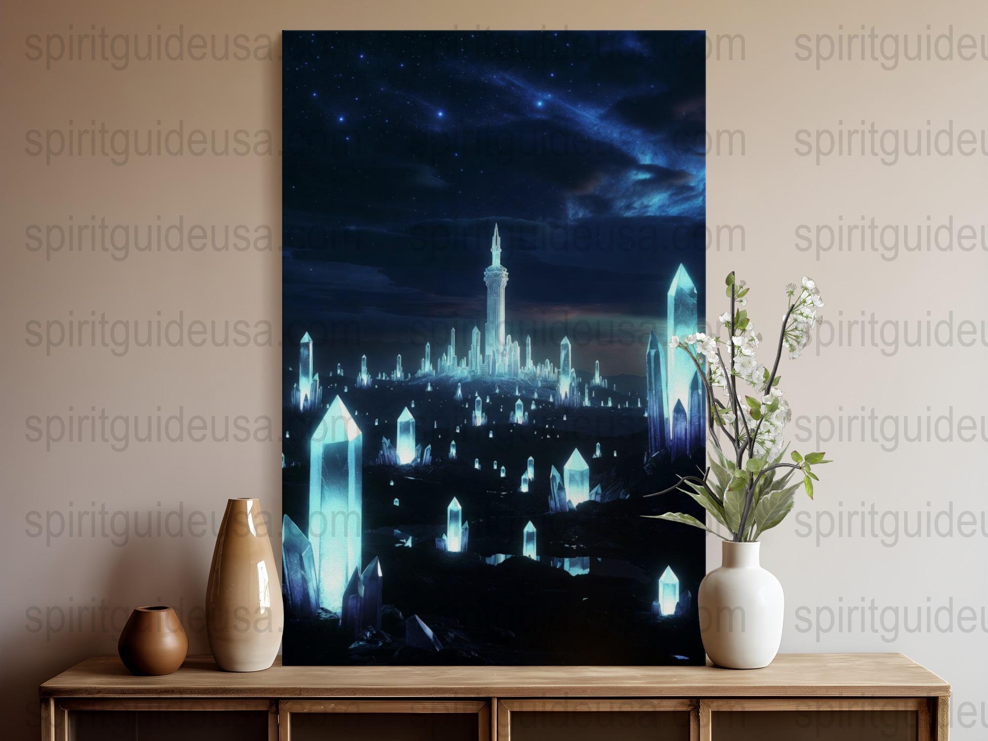 Enchanted City Night Skyline Canvas Art Print, Large Fantasy Wall Decor, Mystical Starry Night Home Decoration