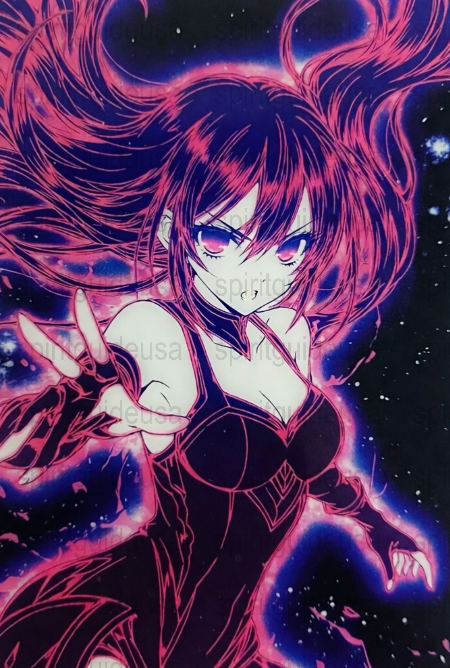 Anime Girl Poster, Vibrant Red and Purple Wall Art, Manga Character Decor, Fantasy Art Print for Bedroom, Unique Gift Idea